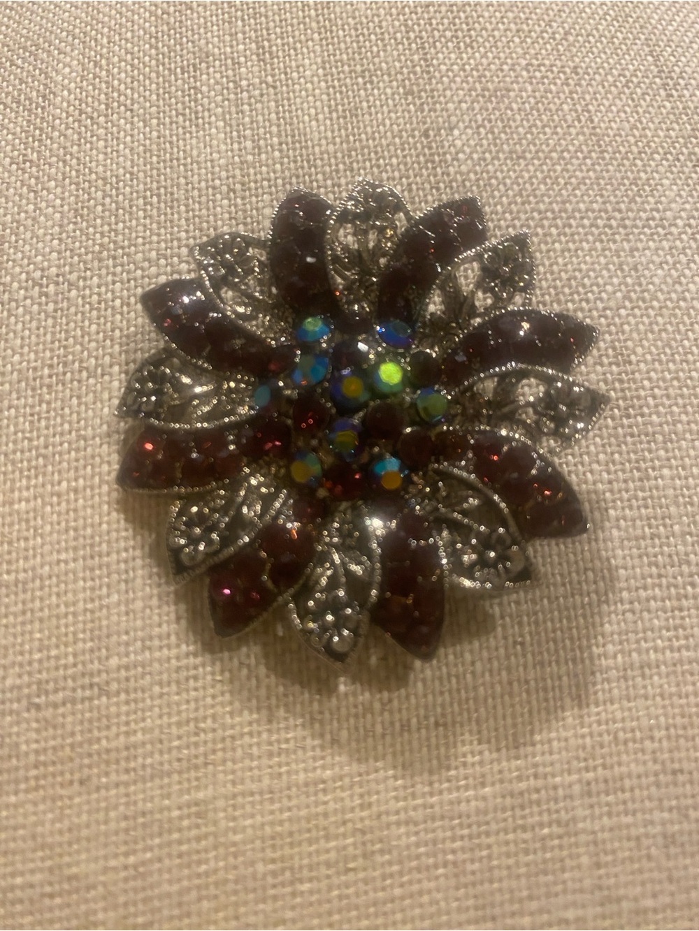 Vintage-Inspired Silver and Amethyst colored Floral Brooch - Women Jewelry